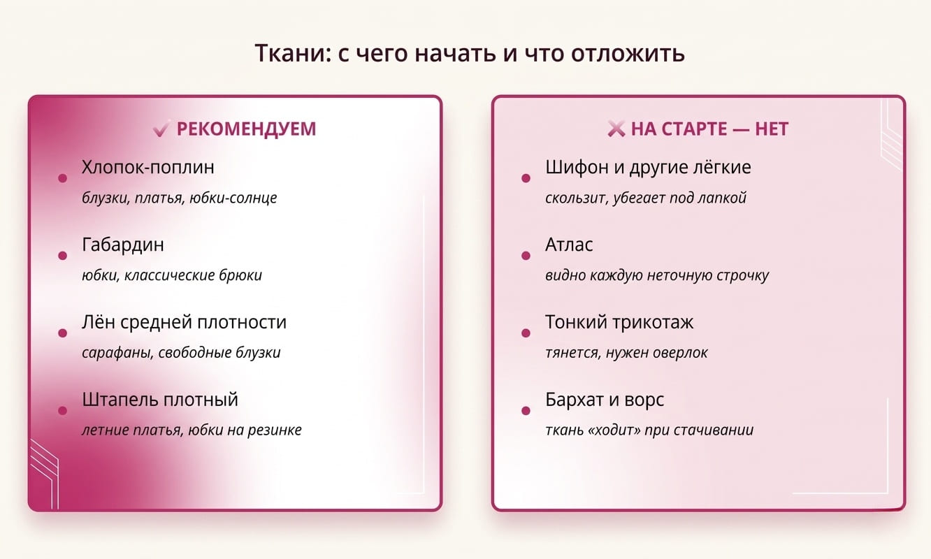 Ткани для старта: какие брать смело, а каких лучше избегать первое время